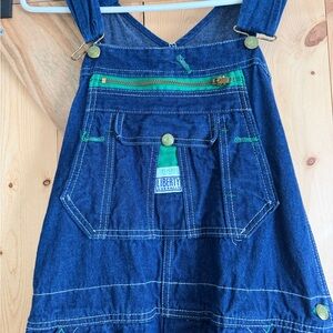 Liberty Blue Denim Overalls with Green Details